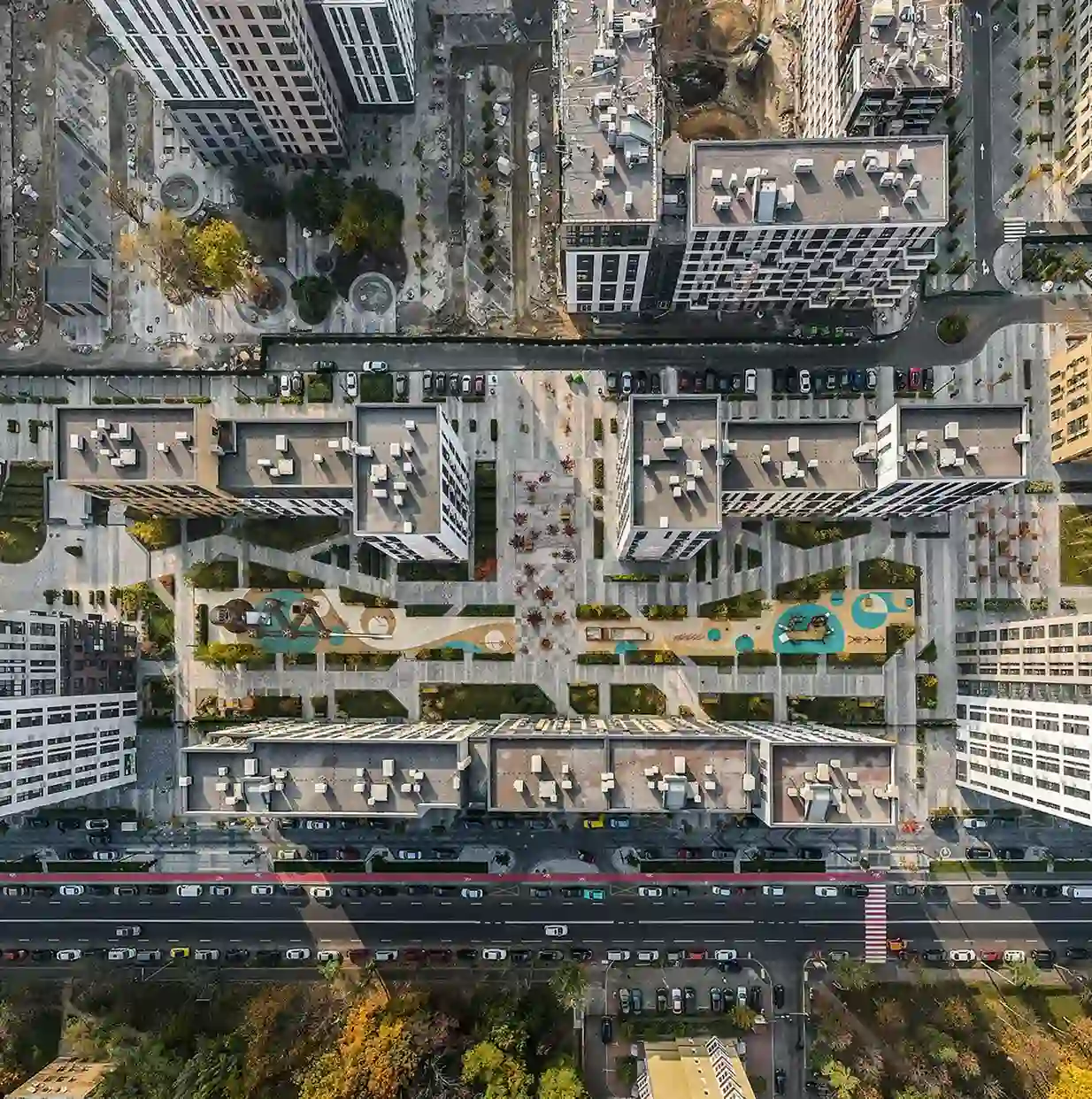 A picture of the buildings from above