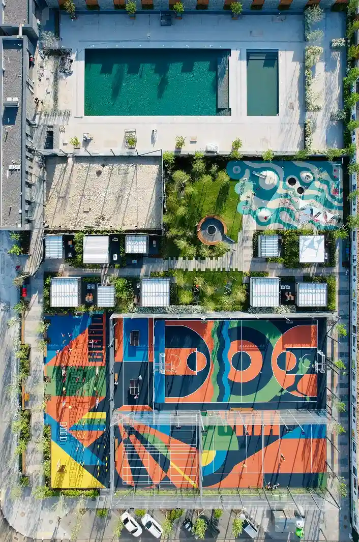 A picture of the buildings from above