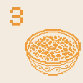 Декоративний малюнок з цифрою 3 та мискою куті.