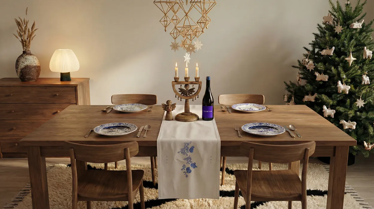 Фотографія прикрашеного українськими елементами святкового стола.