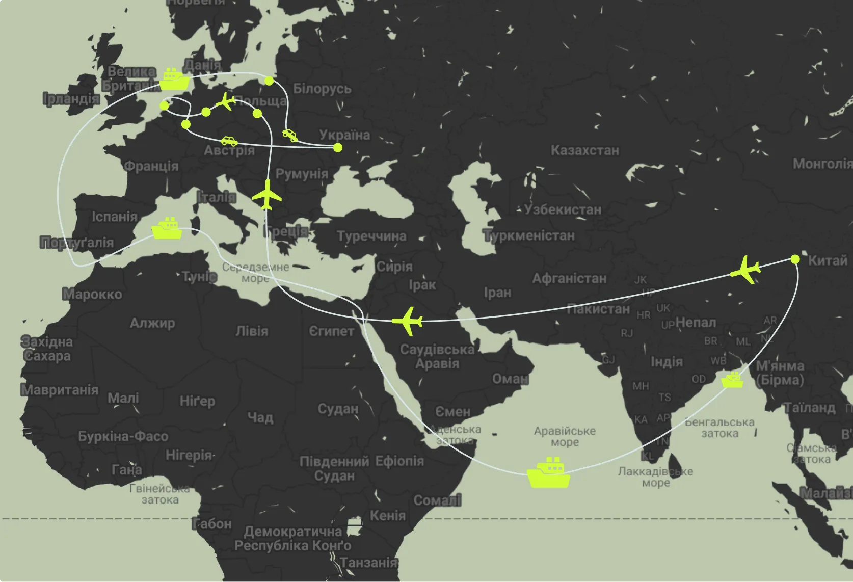 Карта маршрутів UTEC Logistics 2022.